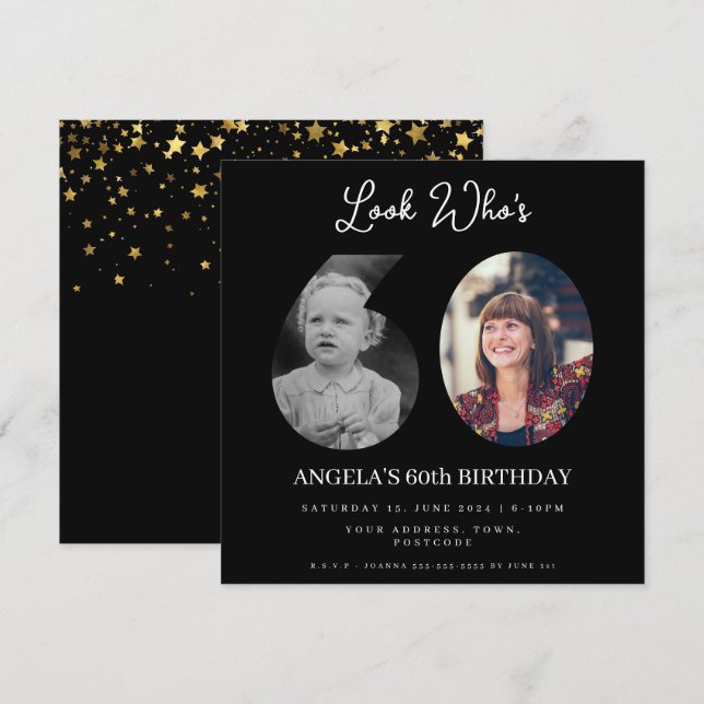 photo Montage Birthday party 60 years old Invitation (Front/Back)