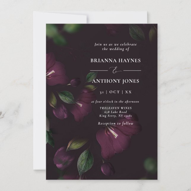 PHOTO Moody Purple Bloom Grunge Wedding Invitation (Front)