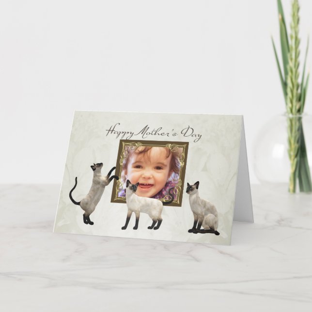 Photo Mother's Day card with siamese cats (Front)