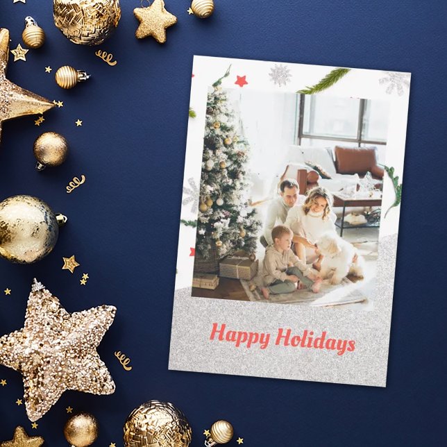 Photo Motif de Noël en argent Carte de Noël (Créateur téléchargé)
