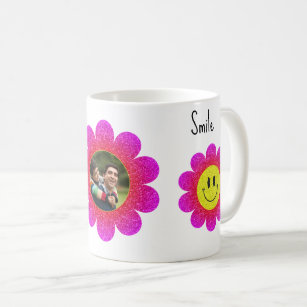 Photo Mug-Glitter Smiley Sunflower- Daddy's  Photo Coffee Mug