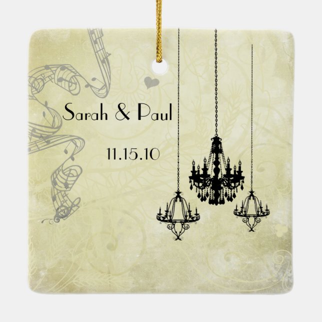 Photo Musical Black & Grey 3 Chandeliers Ceramic Ornament (Back)