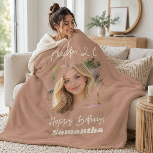 Photo name 21st birthday Chapter 21 Camel Brown Sherpa Blanket