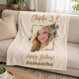 Photo name 21st birthday Chapter 21 cream Fleece Blanket