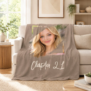 Photo name 21st birthday Chapter 21 mocha brown Fleece Blanket