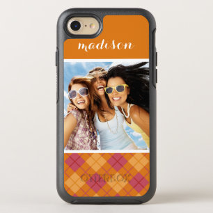 Photo & Name Bias Plaid in Orange and Pink OtterBox Symmetry iPhone 8/7 Case