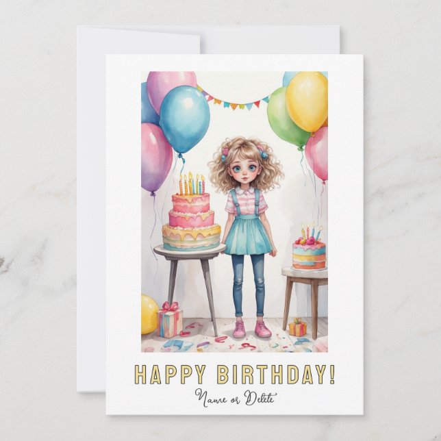 *PHOTO NAME Birthday Card Girl - Cakes (Front)