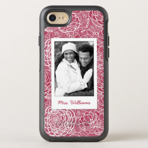 Photo & Name Blue lace flowers pattern OtterBox Symmetry iPhone 8/7 Case