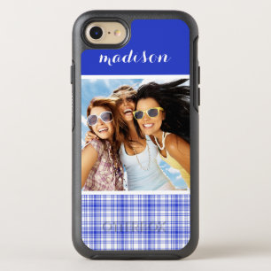 Photo & Name Blue White Plaid 2 OtterBox Symmetry iPhone 8/7 Case