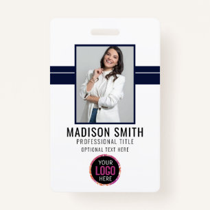 Photo Name Employee ID Badge   Navy White