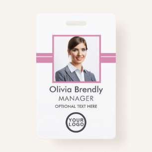 Photo Name Employee ID Badge   Pink White