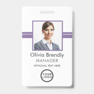Photo Name Employee ID Badge   Purple White