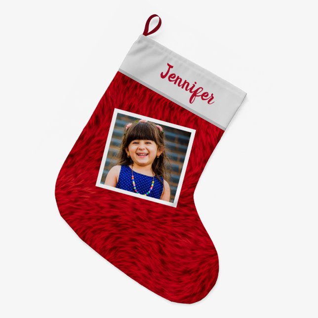 Photo Name Personalized Large Christmas Stocking (Front (Hanging))