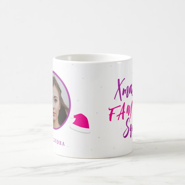 Photo name personalized pink Christmas family Coffee Mug (Center)