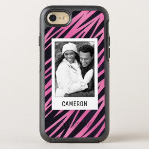 Photo & Name Pink Zebra Stripe Background OtterBox Symmetry iPhone 8/7 Case