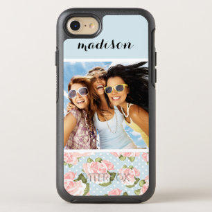 Photo & Name rose pattern with blue dots OtterBox Symmetry iPhone 8/7 Case