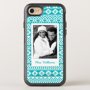 Photo & Name Teal Aztec Tribal Pattern OtterBox Symmetry iPhone 8/7 Case
