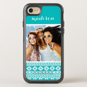 Photo & Name Teal Aztec Tribal Pattern OtterBox Symmetry iPhone 8/7 Case