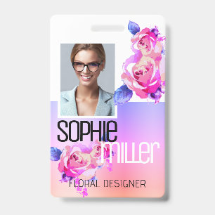 Photo Name Template Rainbow Ombre Flowers Roses  Badge
