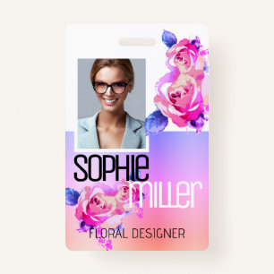 Photo Name Template Rainbow Ombre Flowers Roses Badge