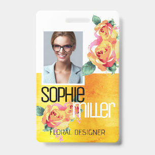 Photo Name Template Yellow Orange Flowers Roses  Badge
