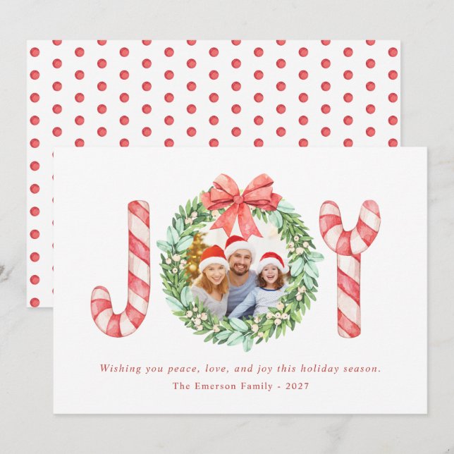 Photo Name | Watercolor Joy Christmas Wreath (Front/Back)