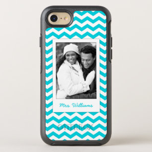 Photo & Name White and Aqua Zig Zag Pattern OtterBox Symmetry iPhone 8/7 Case