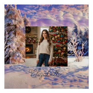 Photo Name Winter Scenery Purple Pink Watercolor  Poster