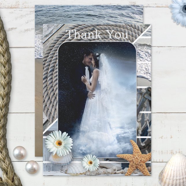 Photo Nautical Beach Wedding Carte de remerciement (Créateur téléchargé)
