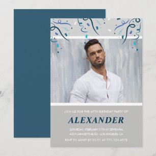 Photo Navy blue Confetti for him 47th birthday Invitation