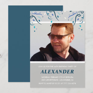 Photo Navy blue Confetti for him 64th birthday Invitation
