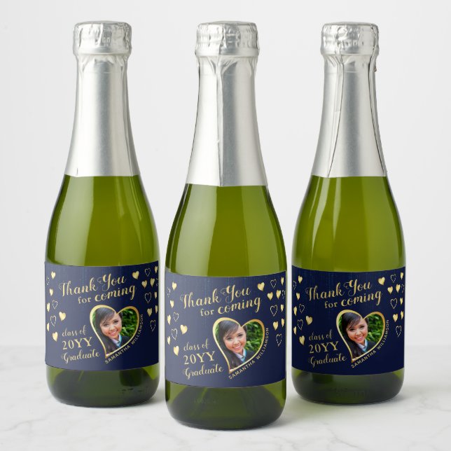 Photo Navy Blue Thank You 2025 Graduation Favours Sparkling Wine Label (Bottles)