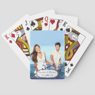 Photo Navy Swirly Vines Wedding Gift Playing Cards