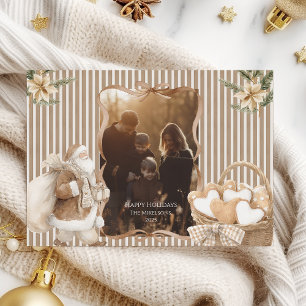 Photo Neutral Poinsettia Christmas Holiday Card