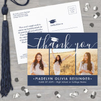 Photo New Address Graduation Navy White Thank You