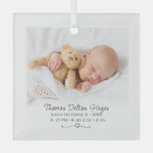 Photo Newborn Stats Personalized Glass Ornament