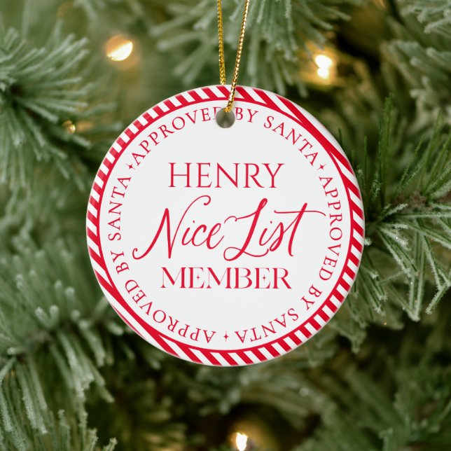 Photo Nice List Member Approved By Santa Christmas Ceramic Ornament (Tree)