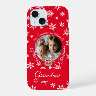 Photo Noël Red Reindeer Cute White Script