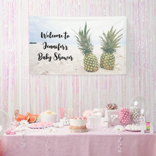 Photo of 2 Pineapples on a Beach Baby Shower Banner (Party)