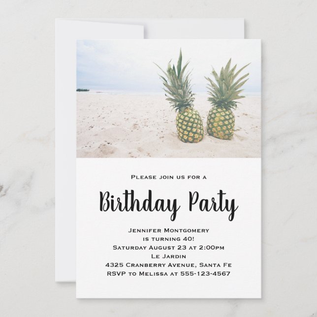 Photo of 2 Pineapples on a Beach Birthday Invitation (Front)