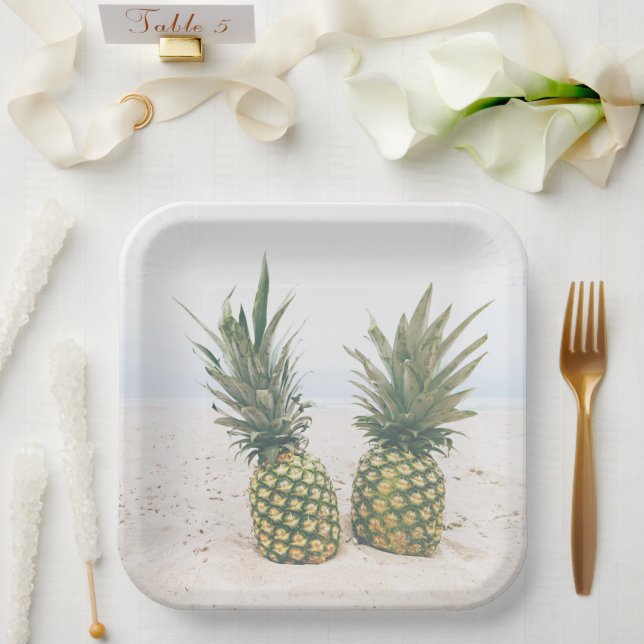Photo of 2 Pineapples on a Beach Paper Plate (Wedding)