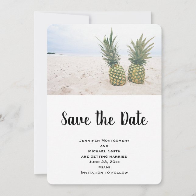 Photo of 2 Pineapples on a Beach Save The Date (Front)