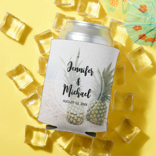 Photo of 2 Pineapples on a Beach Wedding Can Cooler
