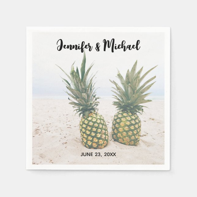 Photo of 2 Pineapples on a Beach Wedding Napkin (Front)