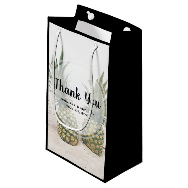 Photo of 2 Pineapples on a Beach Wedding Small Gift Bag (Front Angled)
