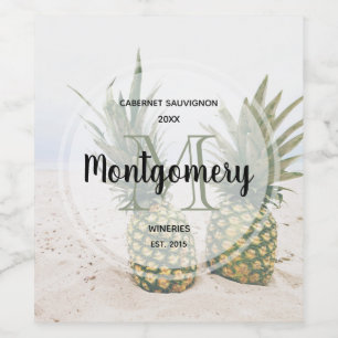  Photo of 2 Pineapples on a Beach Wine Making Label