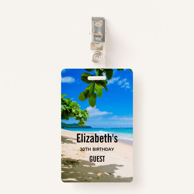Photo of a Beautiful Sunny Tropical Beach Guest Badge (Front with Clip)