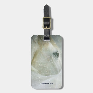Photo of a Beautiful White Horse in Winter Luggage Tag