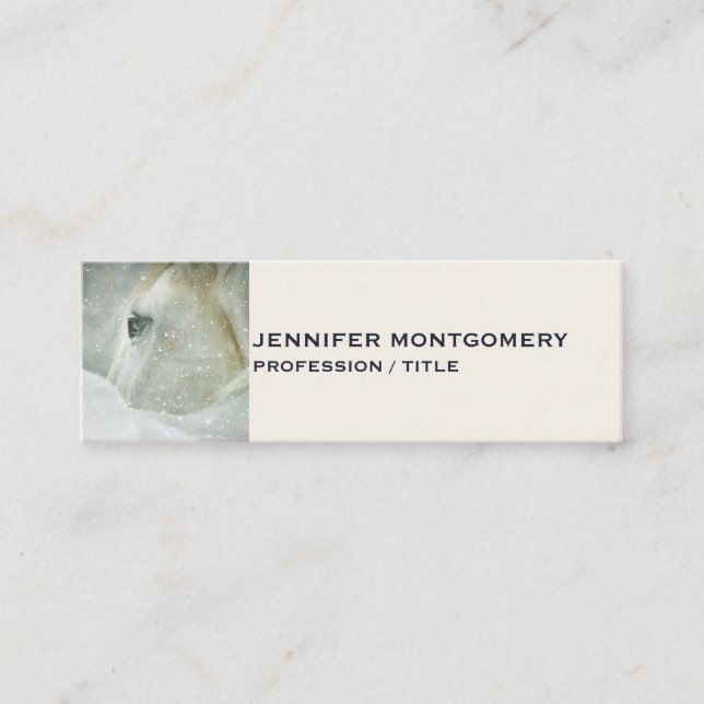Photo of a Beautiful White Horse in Winter Mini Business Card (Front)