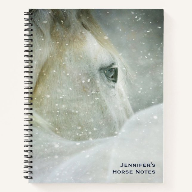 Photo of a Beautiful White Horse in Winter Notebook (Front)